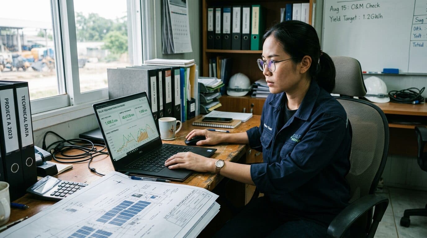 วิศวกร MIT Energy ตรวจสอบข้อมูลการผลิตไฟฟ้าจากระบบมอนิเตอร์